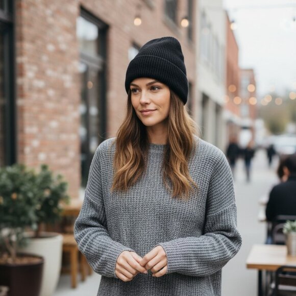 2/$30 Unisex New Black Ribbed Knit Cuffed Winter Fall Beanie Hat Cap Men Women - Picture 8 of 8